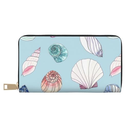 Hgbbdyyjj Sea Shell Premium Long Wallet für Damen und Herren - Geldbörse mit Reißverschluss aus PU-Leder mit 12 Kartenfächern und Münzfach von Hgbbdyyjj