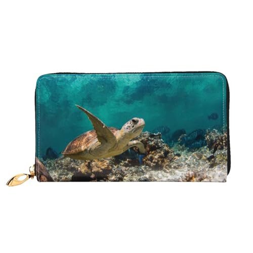 Hgbbdyyjj Sea Turtle Premium Long Wallet für Damen und Herren - Geldbörse mit Reißverschluss aus PU-Leder mit 12 Kartenfächern und Münzfach von Hgbbdyyjj