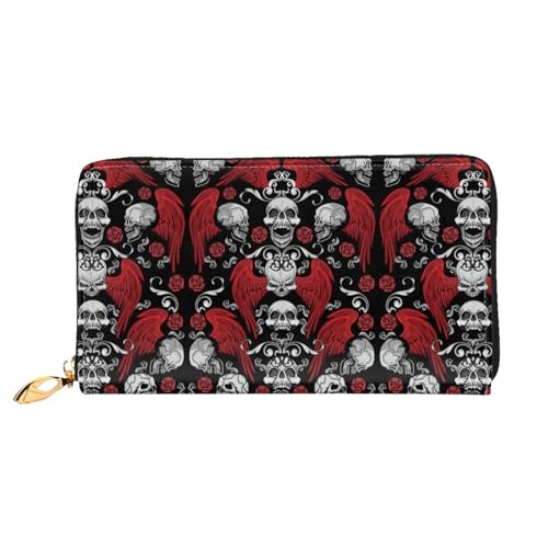 Hgbbdyyjj Skull Premium Long Wallet für Damen und Herren - Geldbörse mit Reißverschluss aus PU-Leder mit 12 Kartenfächern und Münzfach von Hgbbdyyjj