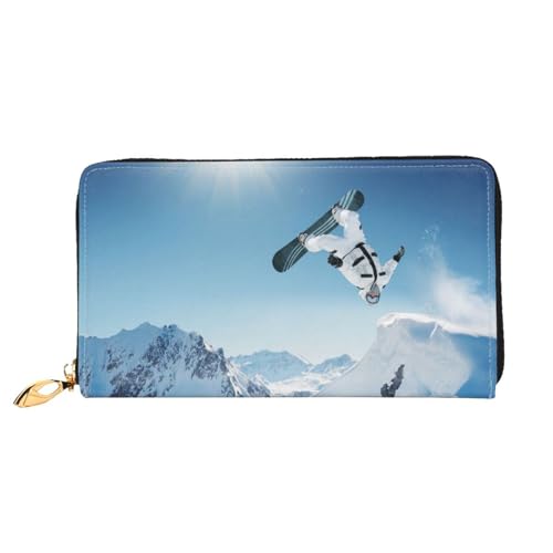 Hgbbdyyjj Snowboarding Premium Long Wallet für Damen und Herren - Reißverschluss Geldbörse aus PU-Leder mit 12 Kartenfächern und Münzfach von Hgbbdyyjj