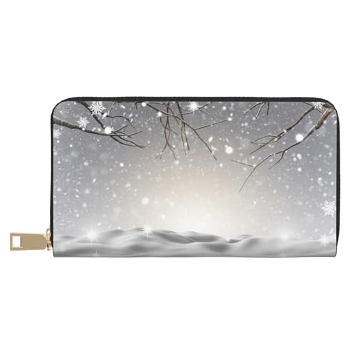 Hgbbdyyjj Snowflake Pine Tree Premium Long Wallet für Damen und Herren - Reißverschluss Geldbörse aus PU-Leder mit 12 Kartenfächern und Münzfach von Hgbbdyyjj