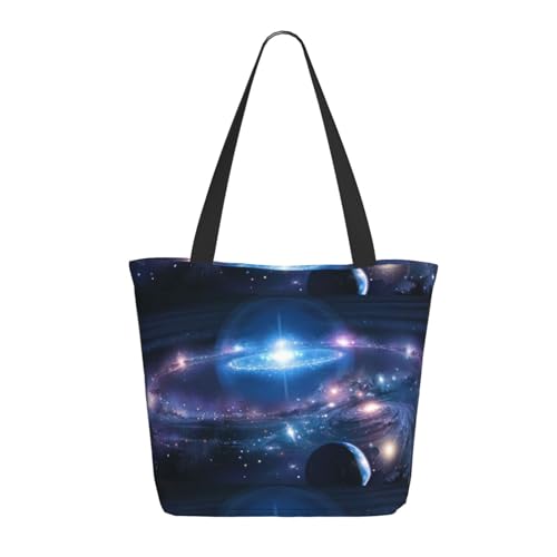 Hgbbdyyjj Space Planets Extra große Tragetasche mit Reißverschluss, strapazierfähiges Polyester, Einkaufs- und Strandtasche mit versteckter Tasche von Hgbbdyyjj