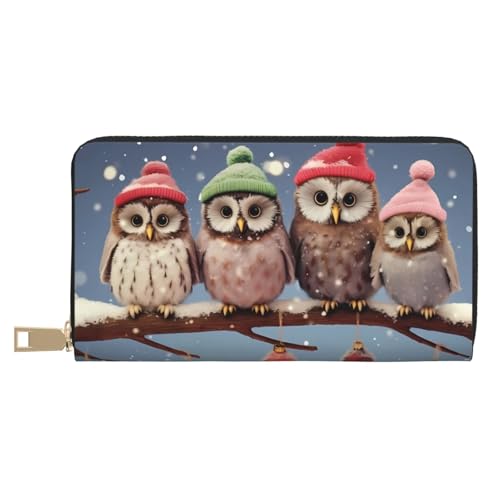 Hgbbdyyjj Süße Weihnachten Eulen auf Ast Premium Lange Geldbörse für Männer und Frauen - Reißverschluss Geldbörse aus PU-Leder mit 12 Kartenfächern und Münzfach von Hgbbdyyjj