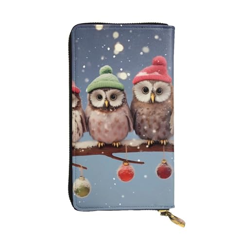 Hgbbdyyjj Süße Weihnachts-Eulen auf Ast, Premium-Portemonnaie für Damen, PU-Leder, mit Reißverschluss, 12 Kartenfächer und Münzfach von Hgbbdyyjj
