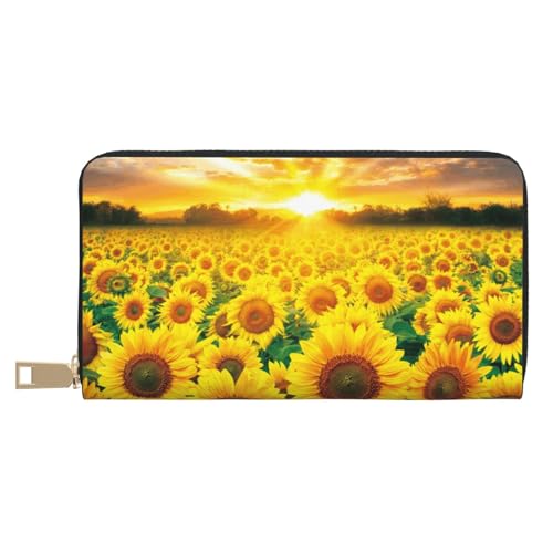 Hgbbdyyjj Sunflower Field Sunset Premium Long Wallet für Damen und Herren - Geldbörse mit Reißverschluss aus PU-Leder mit 12 Kartenfächern und Münzfach von Hgbbdyyjj