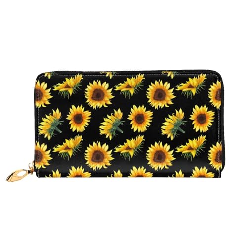 Hgbbdyyjj Sunflower Flowers Plants Black and Yellow Premium Long Wallet for Men and Women - Zip Wallet in Pu Leather with 12 Card Slots and Coin Pocket von Hgbbdyyjj