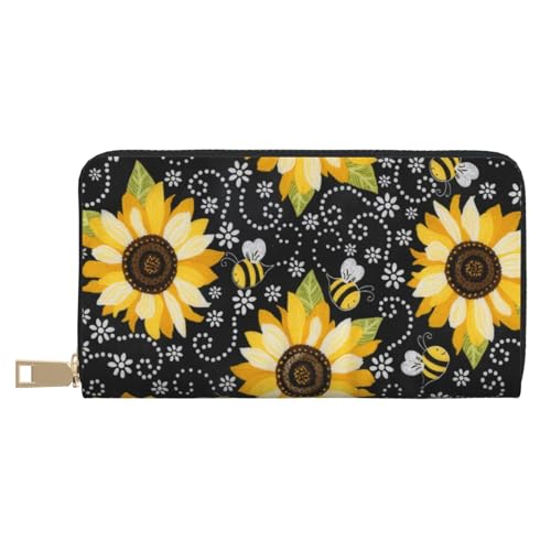 Hgbbdyyjj Sunflower Premium Long Wallet für Damen und Herren - Geldbörse mit Reißverschluss aus PU-Leder mit 12 Kartenfächern und Münzfach von Hgbbdyyjj