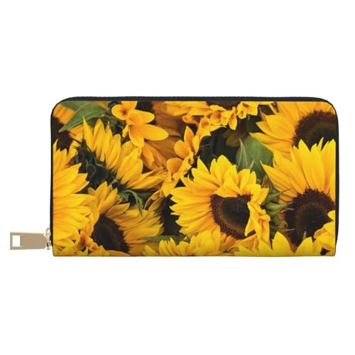 Hgbbdyyjj Sunflower Premium Long Wallet für Damen und Herren - Geldbörse mit Reißverschluss aus PU-Leder mit 12 Kartenfächern und Münzfach von Hgbbdyyjj