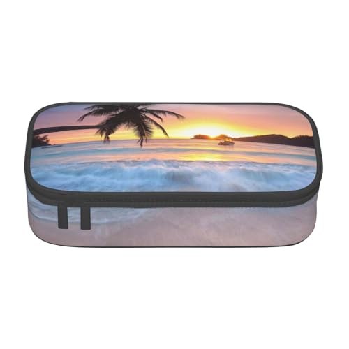Hgbbdyyjj Sunrise Tropical Palm Tree Island Personalisierte Bedruckte Große Kapazität Fach Multifunktionale Schreibwaren Federmäppchen, Schwarz , Einheitsgröße, Taschen-Organizer von Hgbbdyyjj