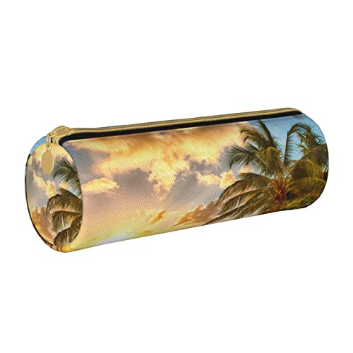 Hgbbdyyjj Sunset Hawaiian Palm Tree Personalisierte Bedruckte Multifunktional Große Kapazität Runde Leder Schreibwaren Aufbewahrungstasche, weiß, Einheitsgröße, Taschen-Organizer von Hgbbdyyjj