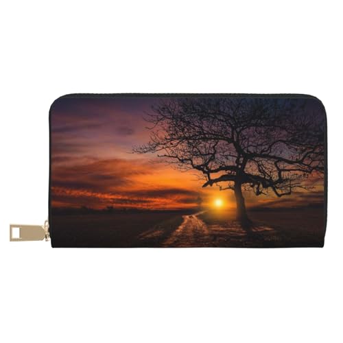 Hgbbdyyjj Tree at Golden Sunset Premium Long Wallet für Damen und Herren - Geldbörse mit Reißverschluss aus PU-Leder mit 12 Kartenfächern und Münzfach von Hgbbdyyjj