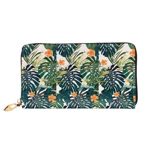 Hgbbdyyjj Tropical Summer Hawaiian Flower Palm Leaves Premium Long Wallet for Men and Women - Zip Wallet in Pu Leather with 12 Card Slots and Coin Pocket von Hgbbdyyjj