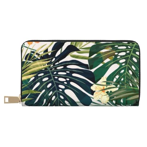 Hgbbdyyjj Tropical Summer Hawaiian Flower Palm Leaves Premium Long Wallet for Men and Women - Zip Wallet in Pu Leather with 12 Card Slots and Coin Pocket von Hgbbdyyjj