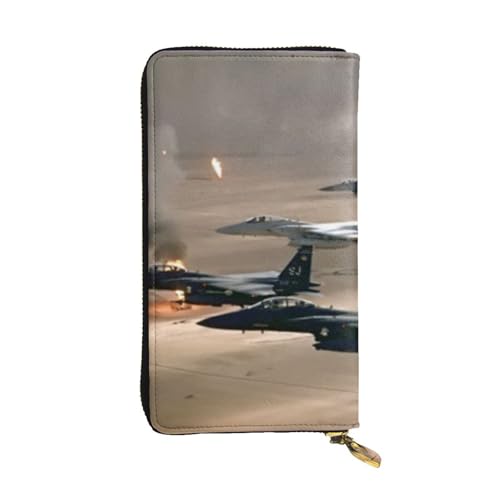 Hgbbdyyjj War Plane Premium Long Wallet für Damen – PU-Leder Geldbörse mit Reißverschluss und 12 Kartenfächern & Münzfach von Hgbbdyyjj