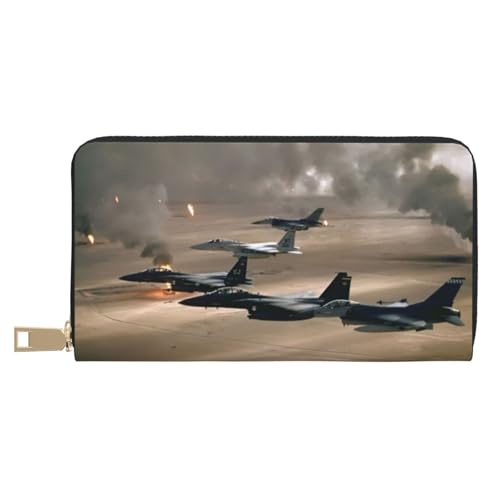 Hgbbdyyjj War Plane Premium Long Wallet für Damen und Herren - Geldbörse mit Reißverschluss aus PU-Leder mit 12 Kartenfächern und Münzfach von Hgbbdyyjj