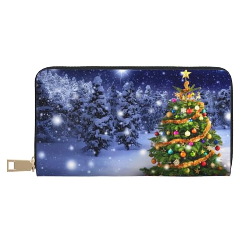 Hgbbdyyjj Weihnachtsbaum Premium Lange Geldbörse für Damen und Herren - Reißverschluss Geldbörse aus PU-Leder mit 12 Kartenfächern und Münzfach von Hgbbdyyjj
