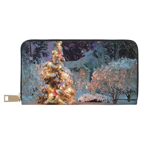 Hgbbdyyjj Weihnachtsbaum Premium Lange Geldbörse für Damen und Herren - Reißverschluss Geldbörse aus PU-Leder mit 12 Kartenfächern und Münzfach von Hgbbdyyjj
