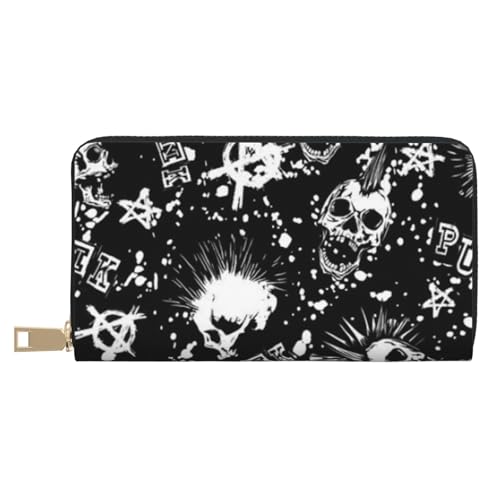 Hgbbdyyjj White Punk Skull Premium Long Wallet für Damen und Herren - Geldbörse mit Reißverschluss aus PU-Leder mit 12 Kartenfächern und Münzfach von Hgbbdyyjj