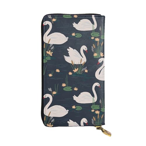 Hgbbdyyjj White Swans On The Lake Premium Long Wallet for Women - Pu Leather Zip Around Purse with 12 Card Slots & Coin Pocket von Hgbbdyyjj