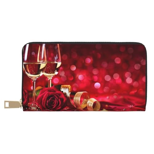 Hgbbdyyjj Wine and Red Roses Premium Long Wallet for Men and Women - Zip Wallet in Pu Leather with 12 Card Slots and Coin Pocket von Hgbbdyyjj