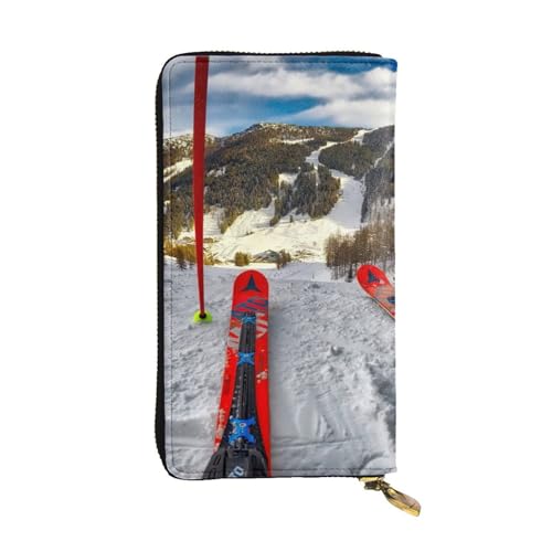 Hgbbdyyjj Winter-Skiing Premium lange Geldbörse für Damen – PU-Leder Geldbörse mit Reißverschluss und 12 Kartenfächern und Münzfach von Hgbbdyyjj