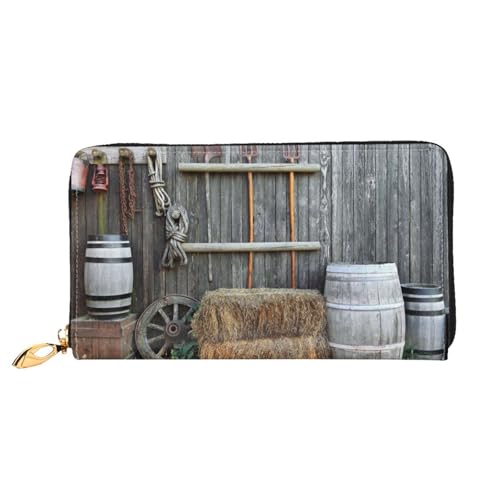 Hgbbdyyjj Wooden Barn Countryside Premium Long Wallet for Men and Women - Zip Wallet in Pu Leather with 12 Card Slots and Coin Pocket von Hgbbdyyjj