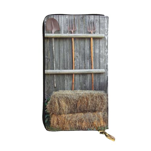 Hgbbdyyjj Wooden Barn Countryside Premium Long Wallet for Women - Pu Leather Zip Around Purse with 12 Card Slots & Coin Pocket von Hgbbdyyjj