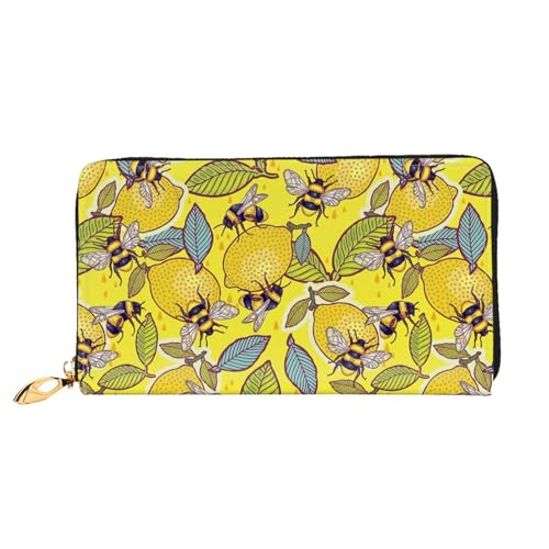 Hgbbdyyjj Yellow Lemon and Bee Premium Long Wallet for Men and Women - Zip Wallet in Pu Leather with 12 Card Slots and Coin Pocket von Hgbbdyyjj