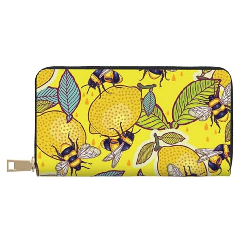 Hgbbdyyjj Yellow Lemon and Bee Premium Long Wallet for Men and Women - Zip Wallet in Pu Leather with 12 Card Slots and Coin Pocket von Hgbbdyyjj