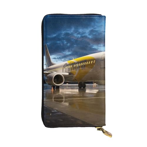 Langes Portemonnaie mit Flugzeug im Abendlicht für Damen – PU-Leder mit Reißverschluss und 12 Kartenfächern und Münzfach von Hgbbdyyjj