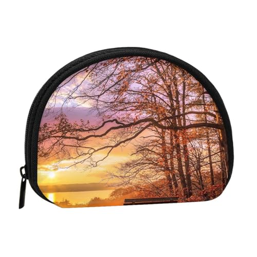 Lonely Bench Sunset Mini Shell Münzgeldbörse – Kompakte Geldbörse mit Reißverschluss für Münzen, Schlüssel und kleine Gegenstände von Hgbbdyyjj