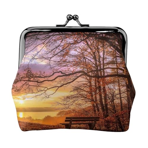 Lonely Bench Sunset Personalisierte Unisex Bedruckte Münzbörse - Premium Mikrofaser Leder Geldbörse mit Schnappverschluss von Hgbbdyyjj