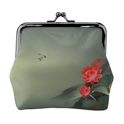 Lotusblume und Libelle Personalisierte Unisex bedruckte Münzbörse – Premium Mikrofaser Leder Geldbörse mit Schnappverschluss von Hgbbdyyjj