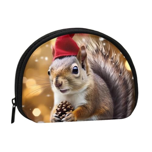 Mini-Geldbörse mit weihnachtlichem Eichhörnchen-Motiv, kompakte Geldbörse mit Reißverschluss für Münzen, Schlüssel und kleine Gegenstände von Hgbbdyyjj