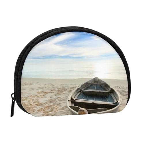 Mini-Münzgeldbörse, Motiv: Boot am Strand, kompakte Geldbörse mit Reißverschluss für Münzen, Schlüssel und kleine Gegenstände von Hgbbdyyjj