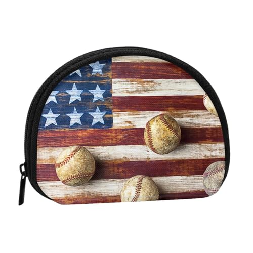 Mini-Münzgeldbörse mit Flagge und Baseball – kompakte Geldbörse mit Reißverschluss für Münzen, Schlüssel und kleine Gegenstände von Hgbbdyyjj