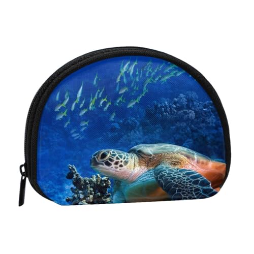 Mini-Münzgeldbörse mit Meeresschildkröte mit Fischen, kompakte Geldbörse mit Reißverschluss für Münzen, Schlüssel und kleine Gegenstände von Hgbbdyyjj