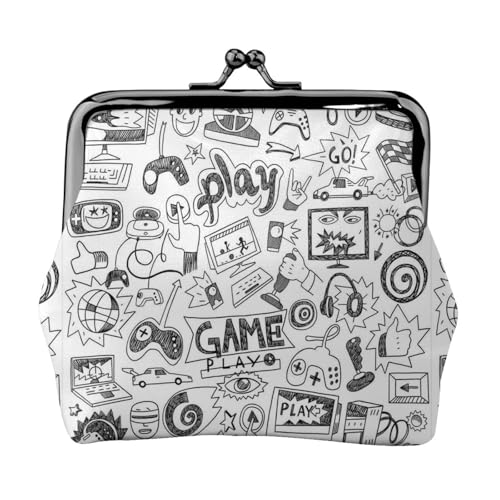 Monochrome Sketch Style Gaming Personalisierte Unisex Bedruckte Münzbörse - Premium Mikrofaser Leder Geldbörse mit Schnappverschluss von Hgbbdyyjj