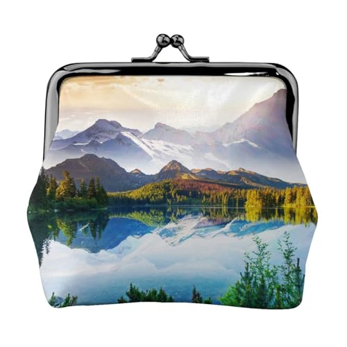 Mountain View Sunny Day Nature Personalisierte Unisex bedruckte Münzbörse – Premium Mikrofaser Leder Geldbörse mit Schnappverschluss von Hgbbdyyjj