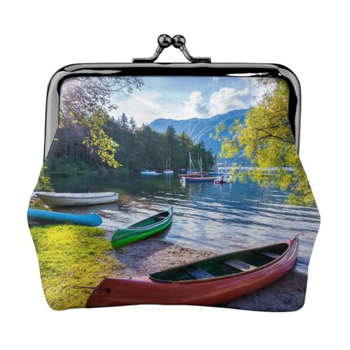 Münzgeldbörse See mit Booten Kanus Park personalisierbar Unisex bedruckt – Premium Mikrofaser Leder Geldbörse mit Schnappverschluss von Hgbbdyyjj