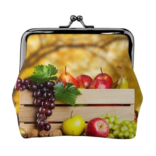 Münzgeldbörse mit Motiv Herbstrote Blätter und Früchte, Unisex, bedruckt, Premium-Mikrofaser-Leder, mit Schnappverschluss von Hgbbdyyjj