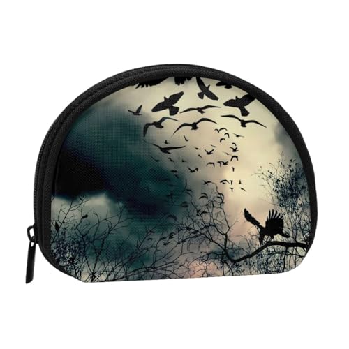 Night Crow Mini Shell Münzgeldbörse – kompakte Geldbörse mit Reißverschluss für Münzen, Schlüssel und kleine Gegenstände von Hgbbdyyjj
