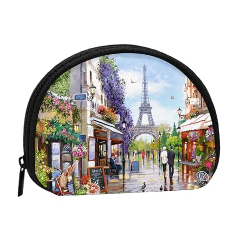 Paris Street Scene Eiffelturm Mini Shell Coin Purse - Compact Zippered Wallet for Coins, Keys & Small Items von Hgbbdyyjj