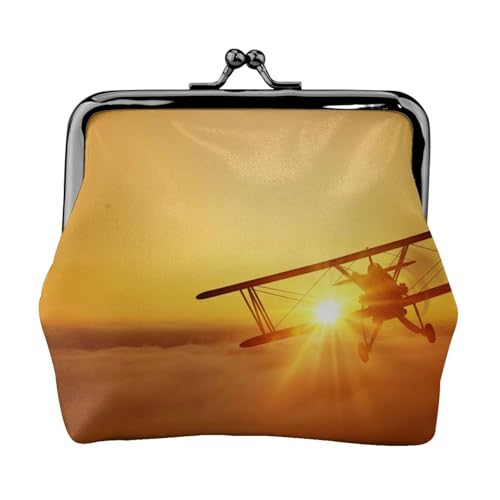 Personalisierte Unisex-Geldbörse mit Flugzeugmotiv im Flugzeug bei Sonnenuntergang – Premium-Mikrofaser-Ledergeldbörse mit Schnappverschluss von Hgbbdyyjj