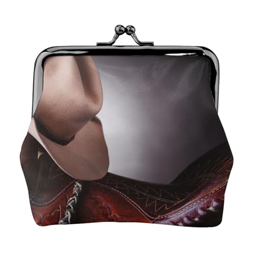 Pferdesattel mit Cowboyhut, Wild, personalisierbar, Unisex, bedruckte Münzgeldbörse – Premium-Mikrofaser-Leder-Geldbörse mit Schnappverschluss von Hgbbdyyjj