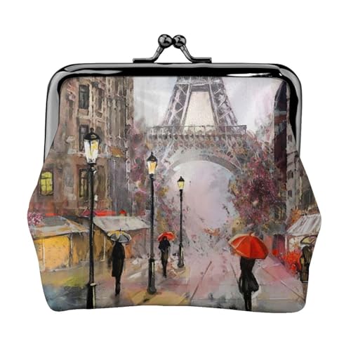 Rainy Street in Paris Personalisierte Unisex bedruckte Münzgeldbörse – Premium Mikrofaser Leder Geldbörse mit Schnappverschluss von Hgbbdyyjj
