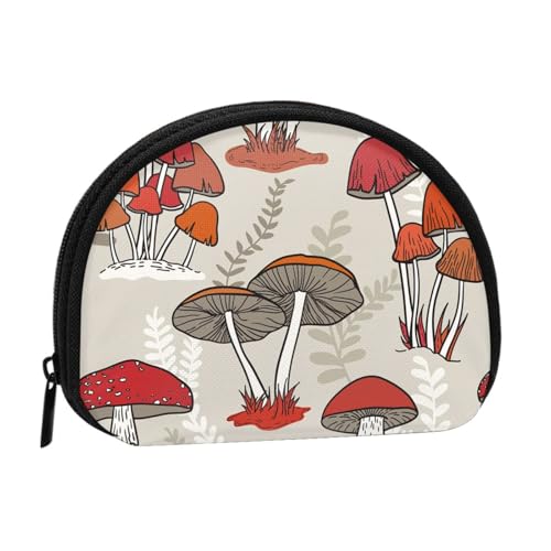 Red Mushrooms Mini Shell Coin Purse - Compact Zippered Wallet for Coins, Keys & Small Items von Hgbbdyyjj