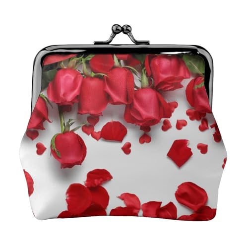 Rote Rosenblätter Personalisierte Unisex Bedruckte Münzbörse – Premium Mikrofaser Leder Geldbörse mit Schnappverschluss von Hgbbdyyjj