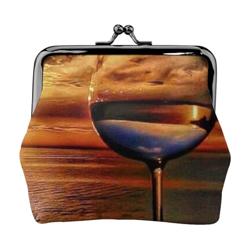 Sonnenuntergang Weinglas Personalisierte Unisex Bedruckte Münzbörse - Premium Mikrofaser Leder Geldbörse mit Schnappverschluss von Hgbbdyyjj