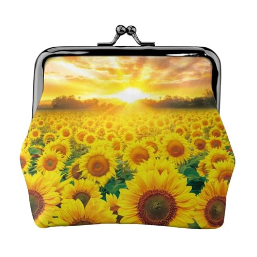 Sunflower Field Sunset Personalisierte Unisex Bedruckte Münzbörse – Premium Mikrofaser Leder Geldbörse mit Schnappverschluss von Hgbbdyyjj